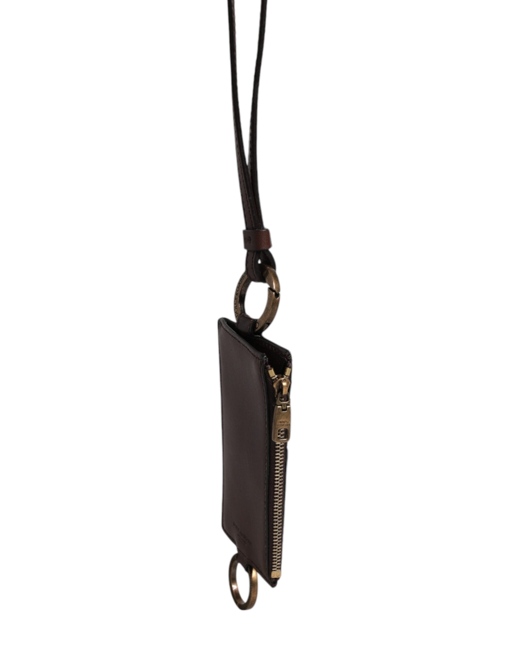 Brown Calf Leather Lanyard Logo Card Holder Wallet