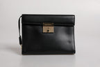 Black Leather Logo Plaque Document Briefcase Bag