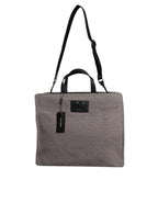 Grey Alpaca Wool Logo Plaque Tote Shoulder Bag