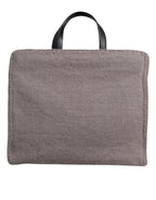 Grey Alpaca Wool Logo Plaque Tote Shoulder Bag