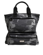 Gray Camo Cotton Multiple Compartments Tote Bag