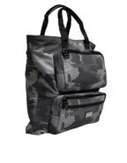 Gray Camo Cotton Multiple Compartments Tote Bag