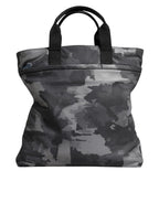 Gray Camo Cotton Multiple Compartments Tote Bag