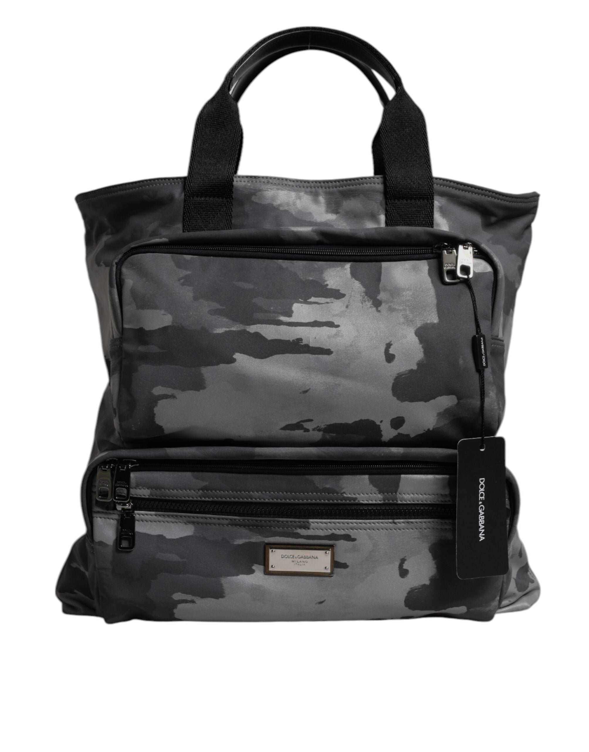 Gray Camo Cotton Multiple Compartments Tote Bag
