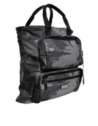 Gray Camo Cotton Multiple Compartments Tote Bag