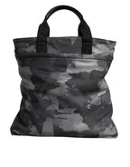 Gray Camo Cotton Multiple Compartments Tote Bag