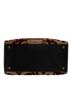 Multicolor Leather Brocade Velvet Travel Duffle Tote Bag