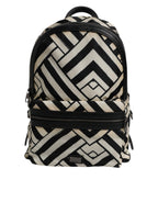 Black White Nylon Leather Travel Back Pack Bag