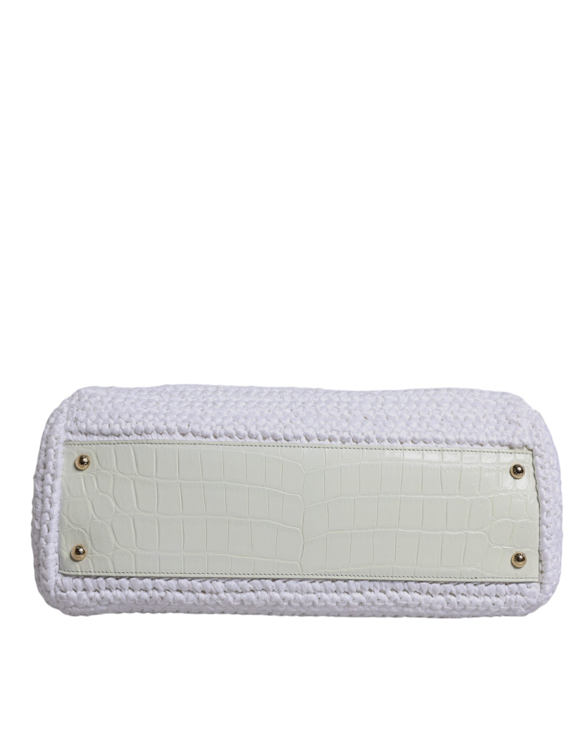 White Rafia Leather Top Handle Crossbody Bag
