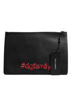 Black #DGFamily Embellished Leather Clutch Bag