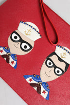 Red #DGFamily Embellished Leather Clutch Bag