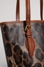 Brown Leopard Leather Shoulder Strap Tote Bag
