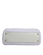 White Rafia Leather Top Handle Crossbody Bag
