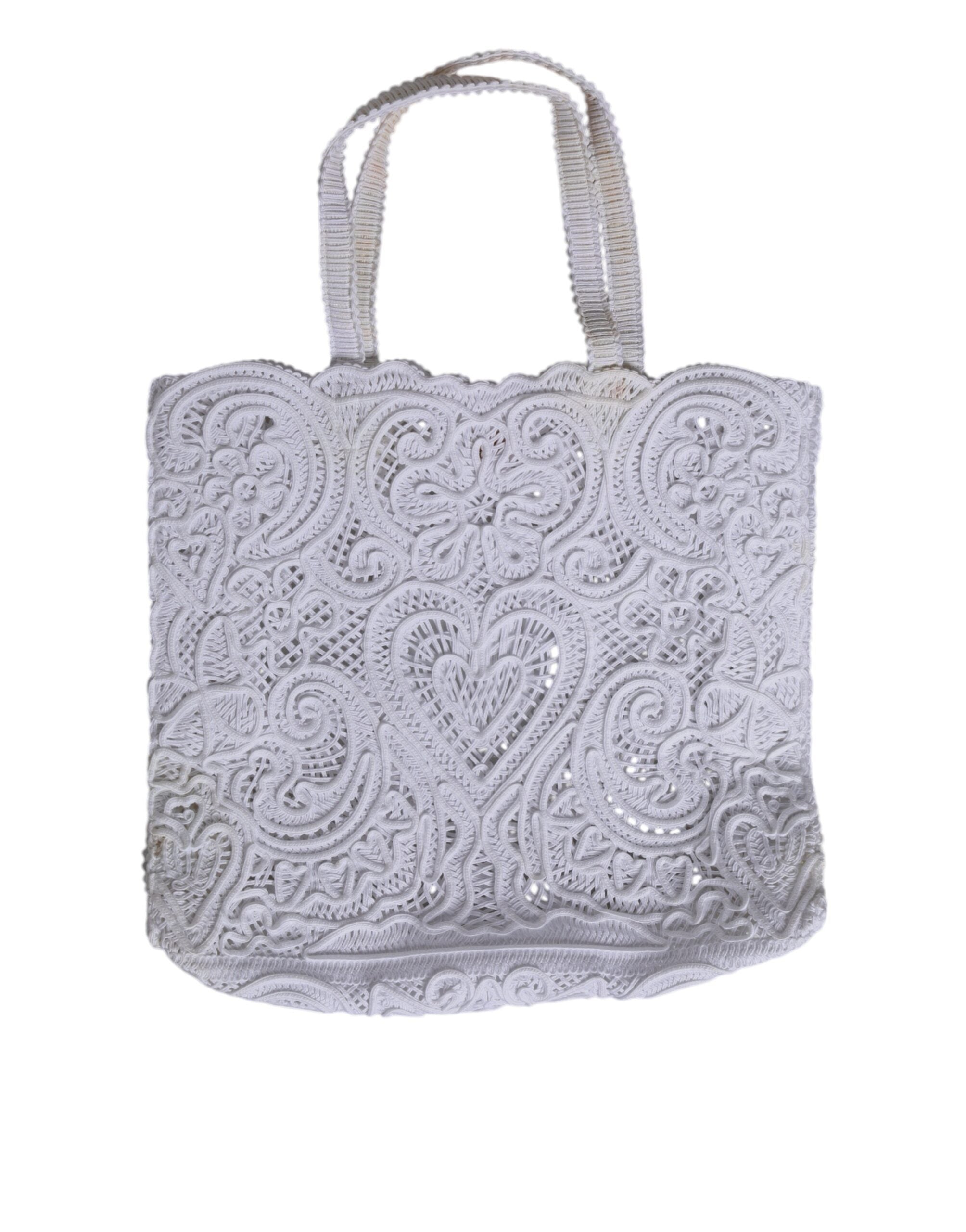 White Cordonetto Lace Beatrice Tote Shopping Bag