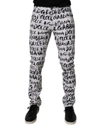 White Cotton Logo Print Skinny Denim Jeans