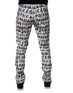 White Cotton Logo Print Skinny Denim Jeans
