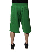 Green Cotton Men Sweatshorts Bermuda Shorts