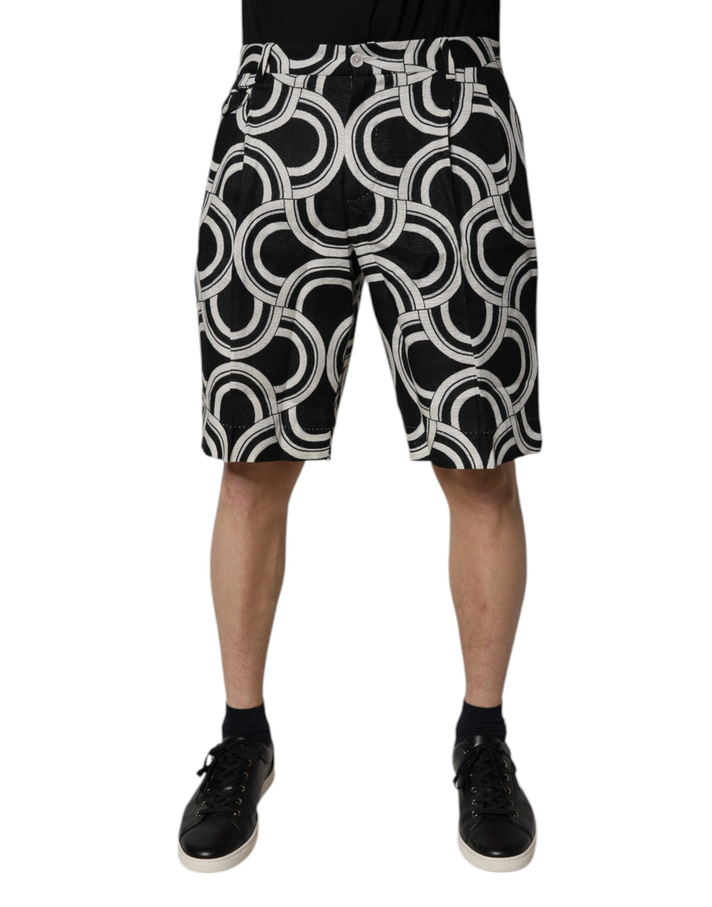 Black White Linen Bermuda Shorts