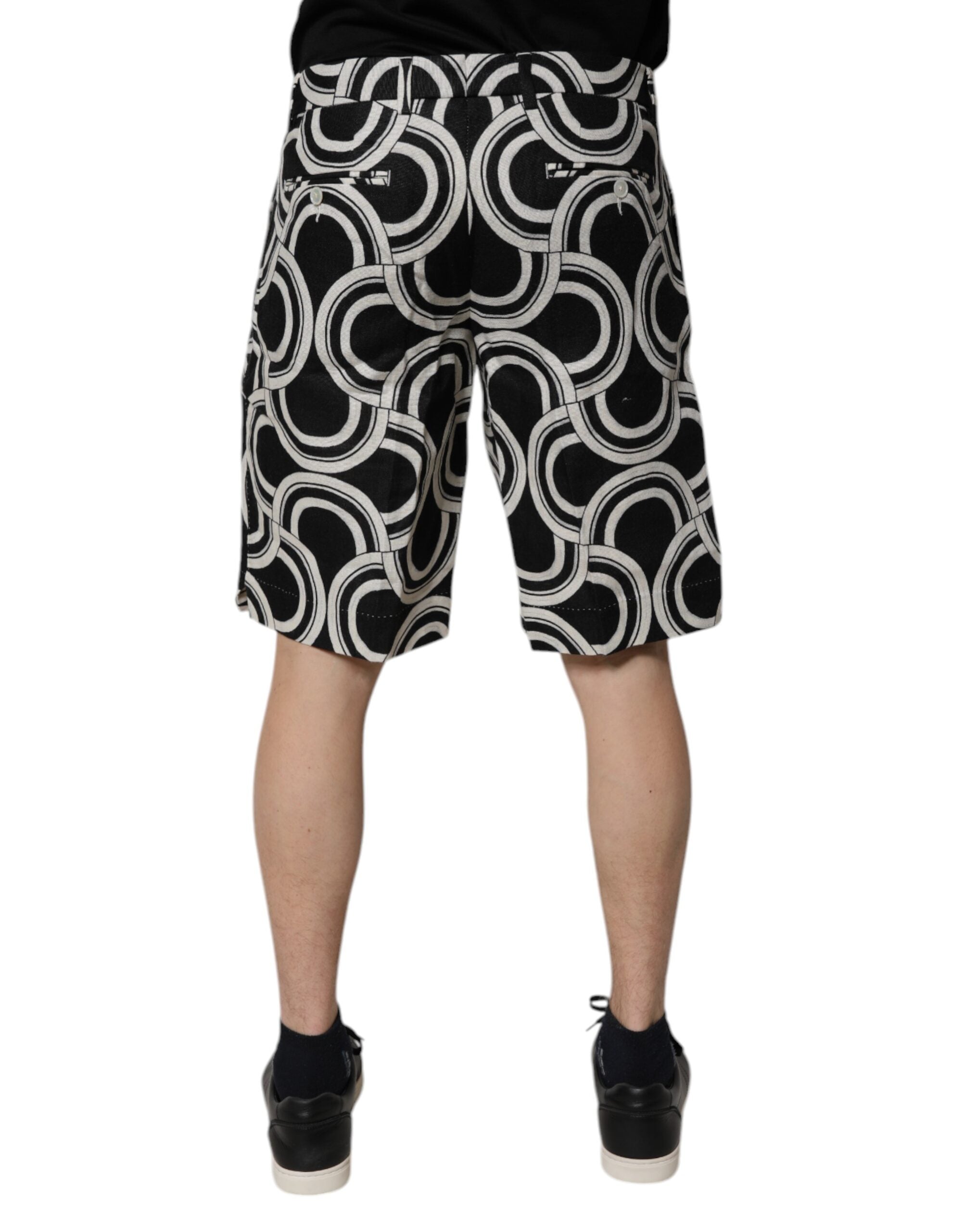 Black White Linen Bermuda Shorts