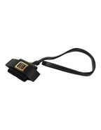 Black Leather Strap Gold Metal Logo Plaque Airpods Case