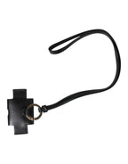 Black Leather Strap Gold Metal Logo Plaque Airpods Case