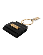 Black Leather Strap Gold Metal Logo Plaque Airpods Case