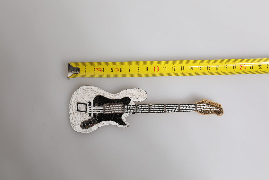 Gold Brass Logo Beaded Guitar Pin Brooch