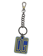Blue Yellow DG Rubber Logo Silver Men's Keychain Keyring
