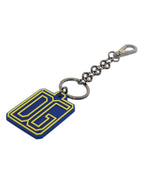 Blue Yellow DG Rubber Logo Silver Men's Keychain Keyring