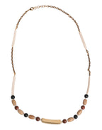 Black Gold Wooden Beaded Logo Pendant Necklace