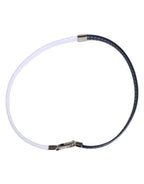 Blue White Leather Trimmed DG Engraved Silver Tone Clasp Bracelet