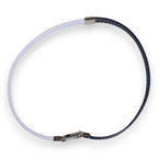 Blue White Leather Trimmed DG Engraved Silver Tone Clasp Bracelet