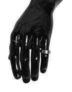 Silver Tone Brass Clear Crystal DG Logo Ring