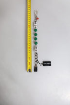 Silver Tone Brass Bead Dice Logo Embellish Charm Bracelet