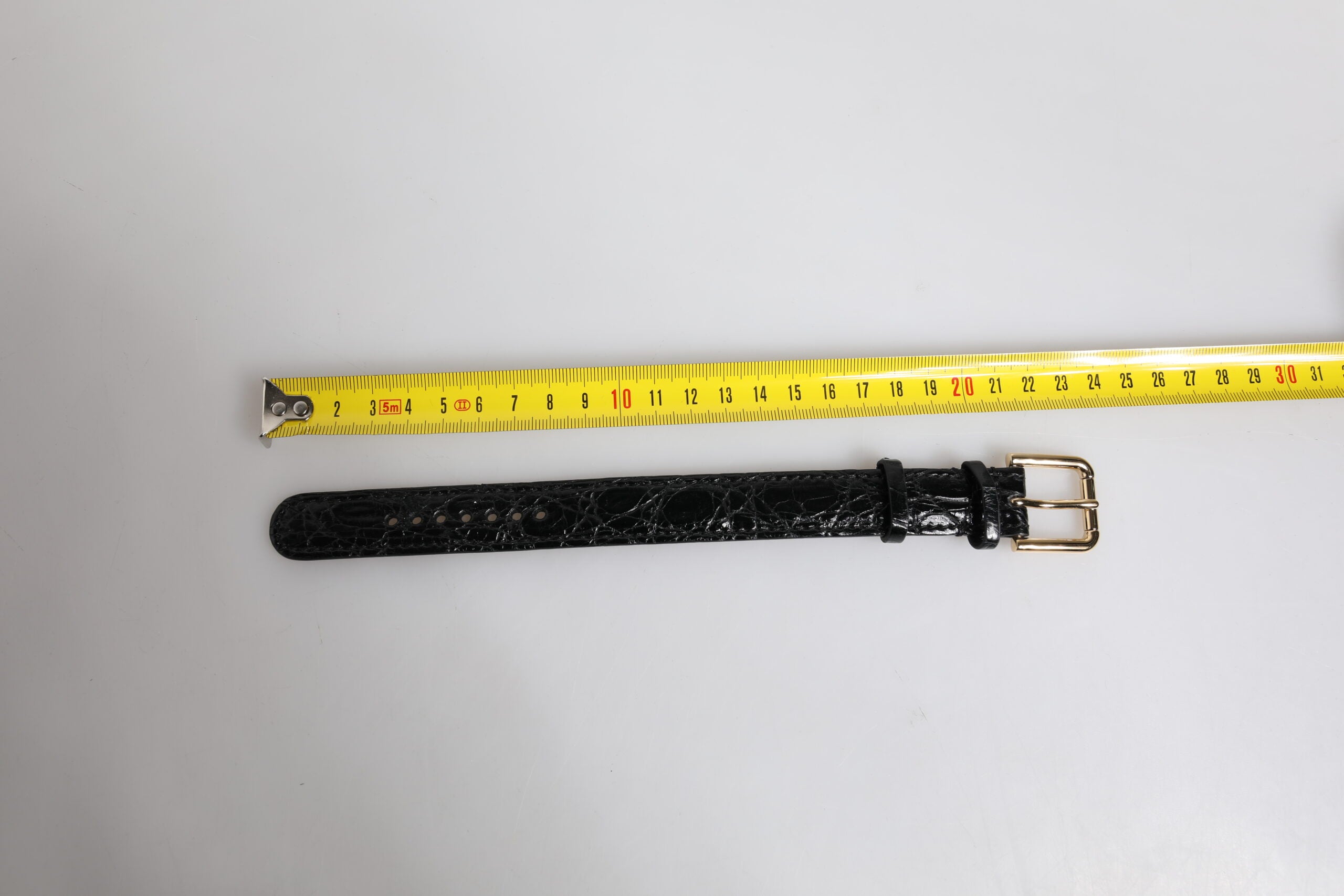 Black Exotic Leather Gold Tone Metal Buckle Armband