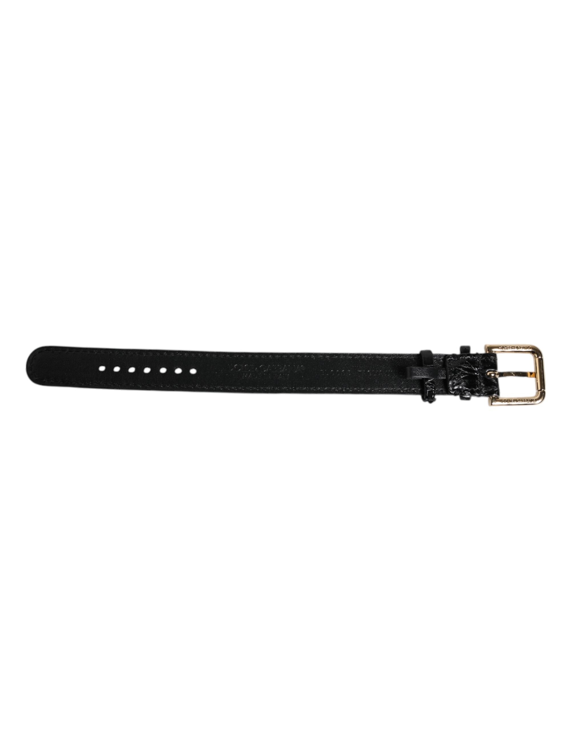 Black Exotic Leather Gold Tone Metal Buckle Armband