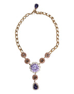 Gold Brass Floral Crystals Pearl Embellished Necklace