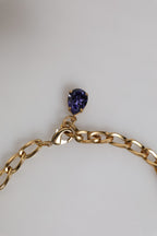 Gold Brass Floral Crystals Pearl Embellished Necklace