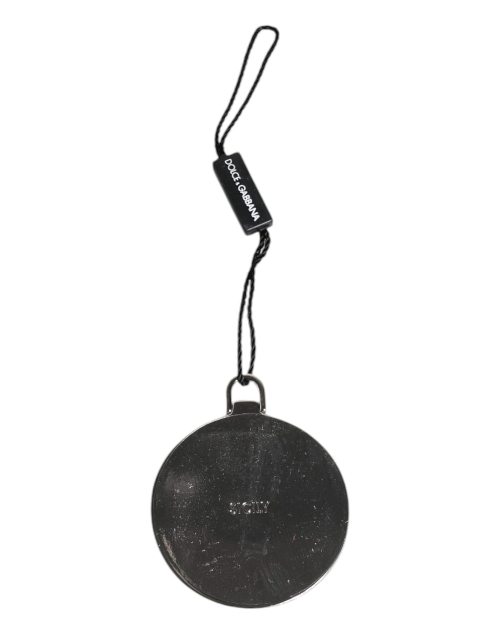 Green Calfskin Leather Round Logo Hand Mirror Holder
