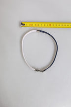 Blue White Leather Trimmed DG Engraved Silver Tone Clasp Bracelet