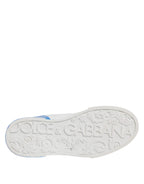 White Blue Leather Logo Low Top Sneakers Shoes