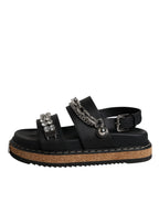 Black Crystal Embellish Strap Sandals Shoes