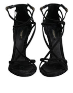 Black Leather Stiletto Heels Sandals Shoes