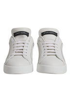 White Black Leather Low Top Sneakers Shoes