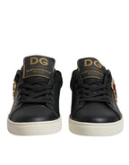 Black Leather Gold Red Heart Sneakers Shoes