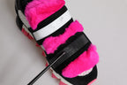 Black Pink Fur Embellished Sneakers Shoes