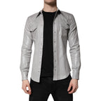 Metallic Gray Cotton Button Down Shirt