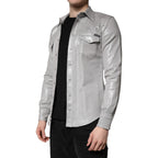 Metallic Gray Cotton Button Down Shirt