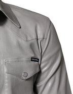 Metallic Gray Cotton Button Down Shirt