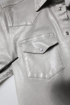 Metallic Gray Cotton Button Down Shirt